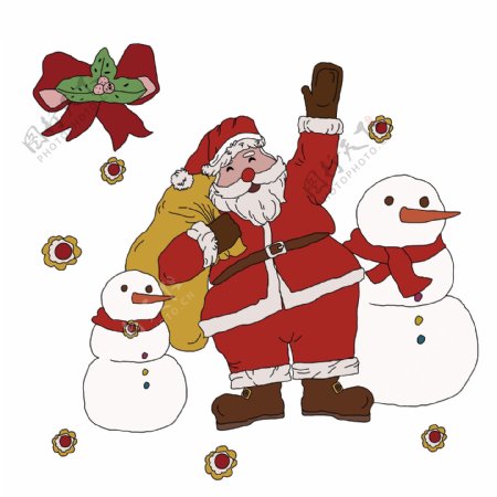 圣诞老人礼物雪人平安夜PNG可爱祝福