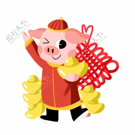 猪元宝手绘卡通人物PNG素材