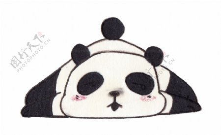 手绘趴着的熊猫插画
