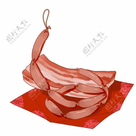卡通手绘中国传统春节腊肉