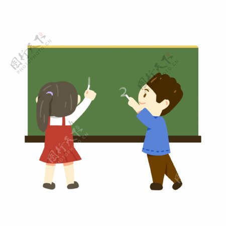 可爱的小学生上学学习场景可爱的黑板上写字的孩子