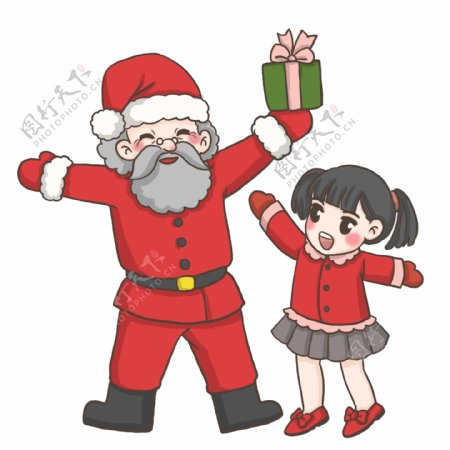圣诞老人和女孩PNG
