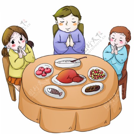 手绘卡通感恩节晚餐插画
