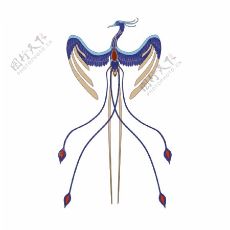 中国古风烧蓝凤凰发簪