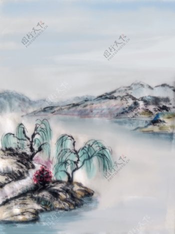 手绘水彩山水风景背景