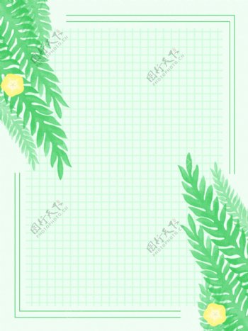 小清新绿色手绘水彩植物叶子背景