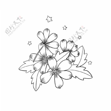 黑白分层花朵底纹线稿商用素材