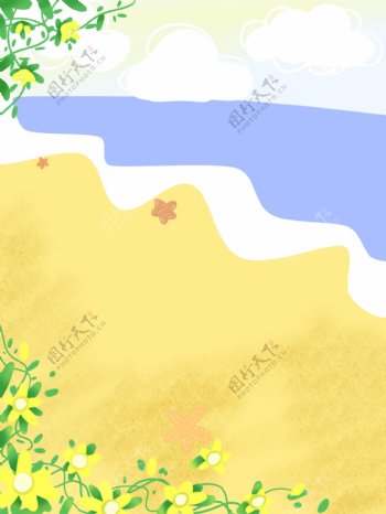 手绘夏日海滩花藤背景设计