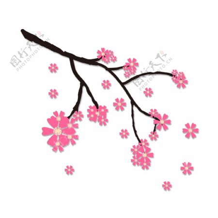 粉色花枝卡通透明素材