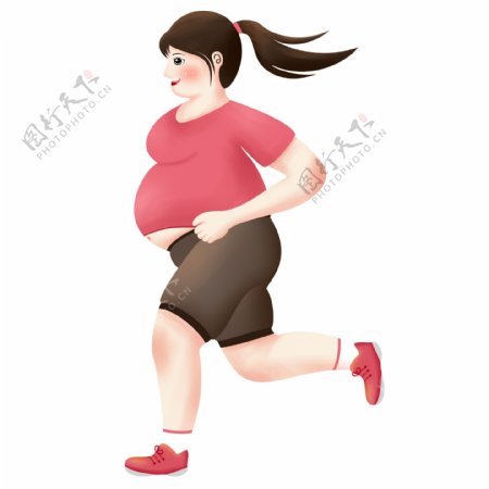 红衣女孩跑步健身