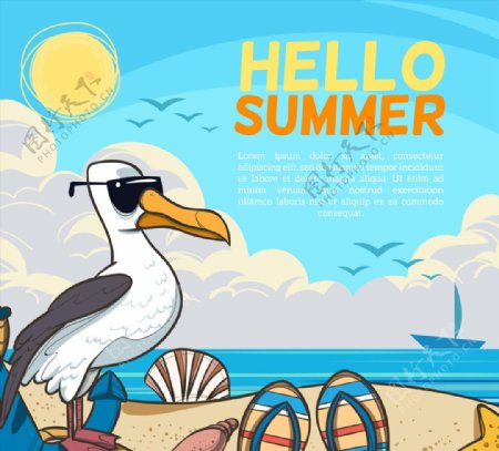 创意夏季沙滩海鸥
