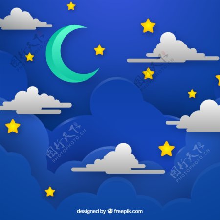 创意夜晚天空月亮和云朵
