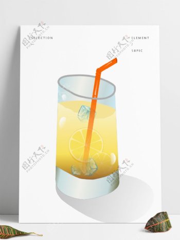 手绘可爱卡通玻璃杯柠檬水矢量图