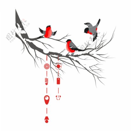 枝上小鸟动物卡通透明素材