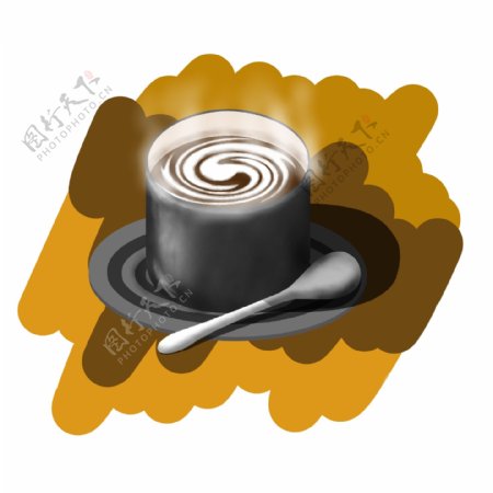 咖啡杯咖啡牛奶勺子手绘