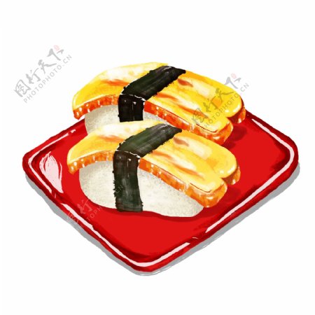 清新日式红盘寿司手绘元素