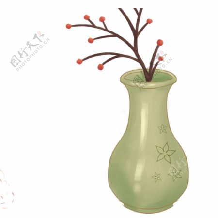 中国风文艺花瓶插画元素