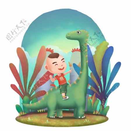 可商用高清手绘儿童恐龙骑偶玩具乐园