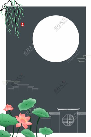 深色中国风夏天植物边框