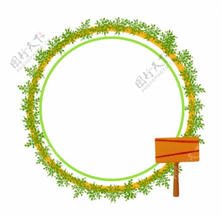 圆形植物边框插画