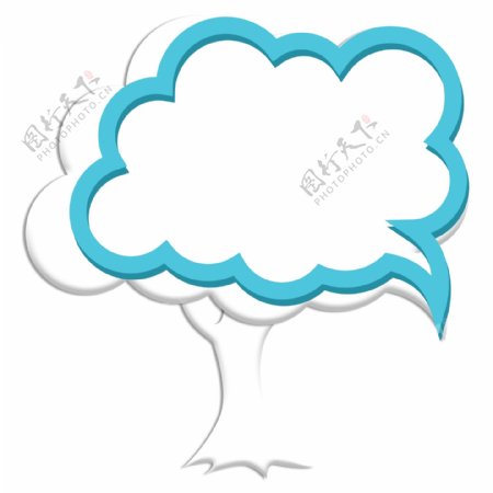 思考气泡框彩色气泡框天蓝色树剪影PNG素材