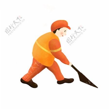 劳动节橙色卡通平面设计清洁工