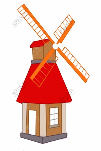 橙色的风车建筑插画