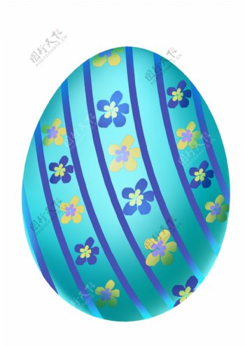 复活节蓝色花朵彩蛋插画