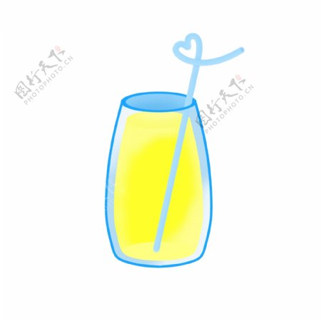 橙汁玻璃杯吸管免抠素材