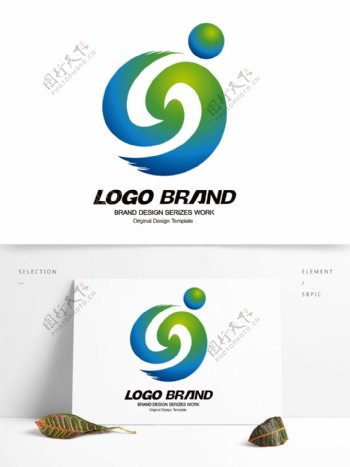 简约创意蓝绿浪花标志公司LOGO设计