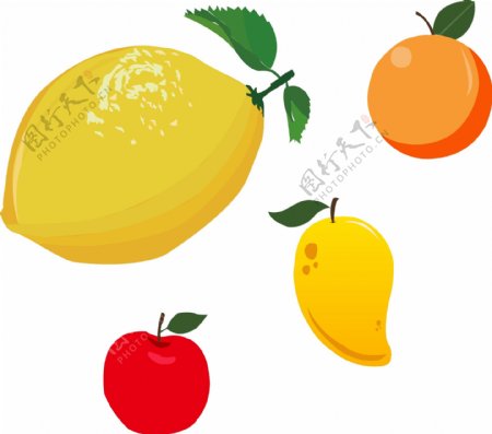 原创手绘水果柠檬橙子芒果苹果