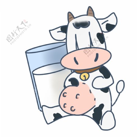 可爱奶牛何一杯牛奶
