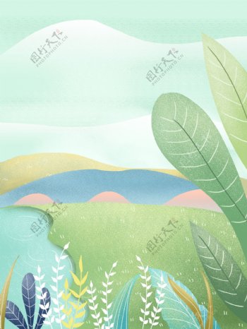 彩绘夏季草丛背景素材