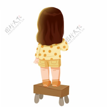 卡通可爱站在凳子上的女孩背影设计