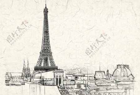 手绘巴黎铁塔电视背景墙