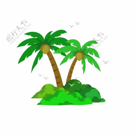 夏天海边椰子树卡通