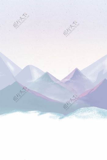 冬季里的雪山雪景卡通背景