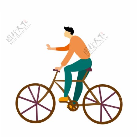 卡通扁平化骑自行车的小男生