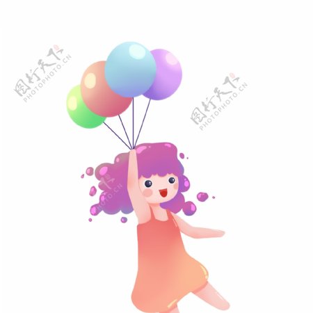 拿着气球的小女孩图案元素