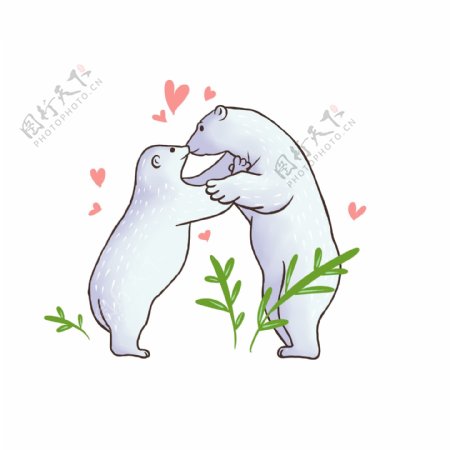 国际接吻日北极熊元素动物可爱卡通