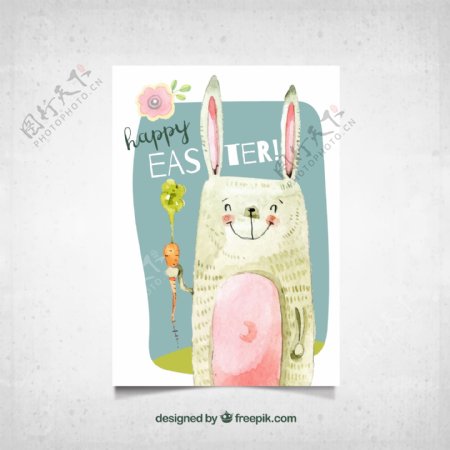 彩绘复活节兔子贺卡