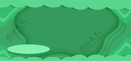 多层绿色剪纸banner背景设计