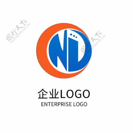 原创圆形公司LOGO字母ND标志设计