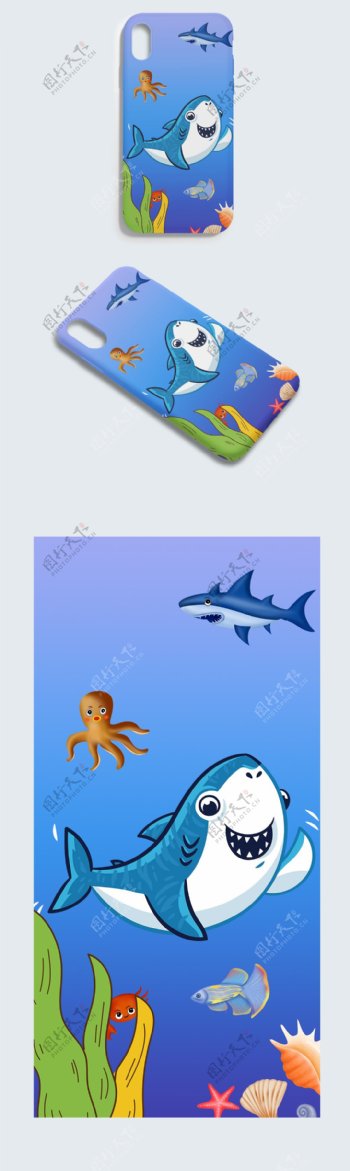 可爱卡通蓝色海洋鲨鱼手机壳