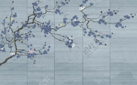 新中式玉兰花鸟背景墙装饰画