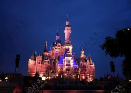 迪士尼城堡全景夜景迪士尼
