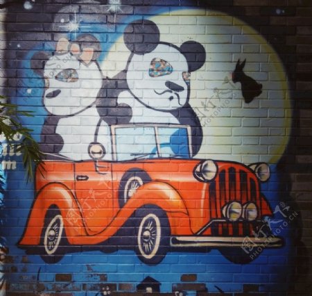 墙画绘画熊猫宽窄巷子