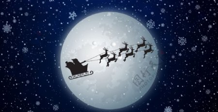 高清圣诞马车圆月背景