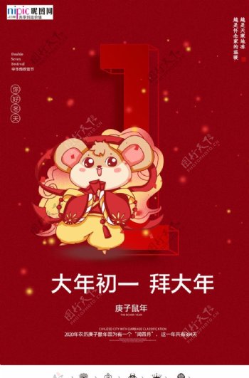 2020初一春节鼠年新春海报