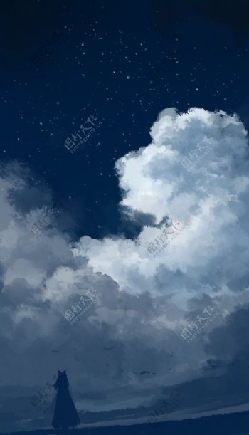 彩色插画天空云彩风景